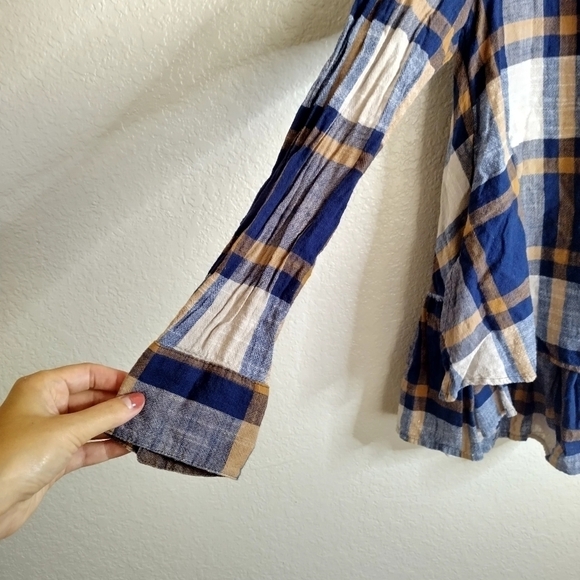 Free People Peppy in Plaid Button Up Blouse Top Ruffle sz S - Picture 5 of 8